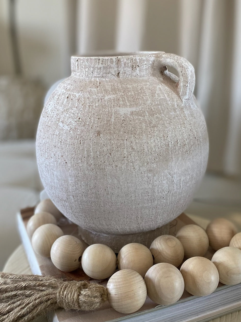 Distressed White Textured Terracotta Vase