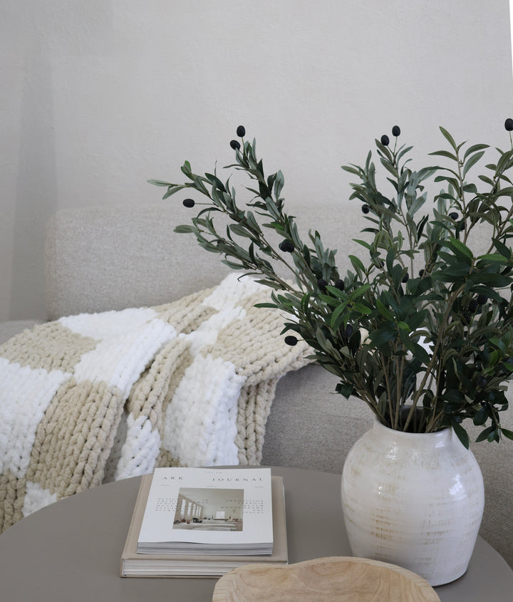 Checkered Chunky Knit Blanket (handmade)