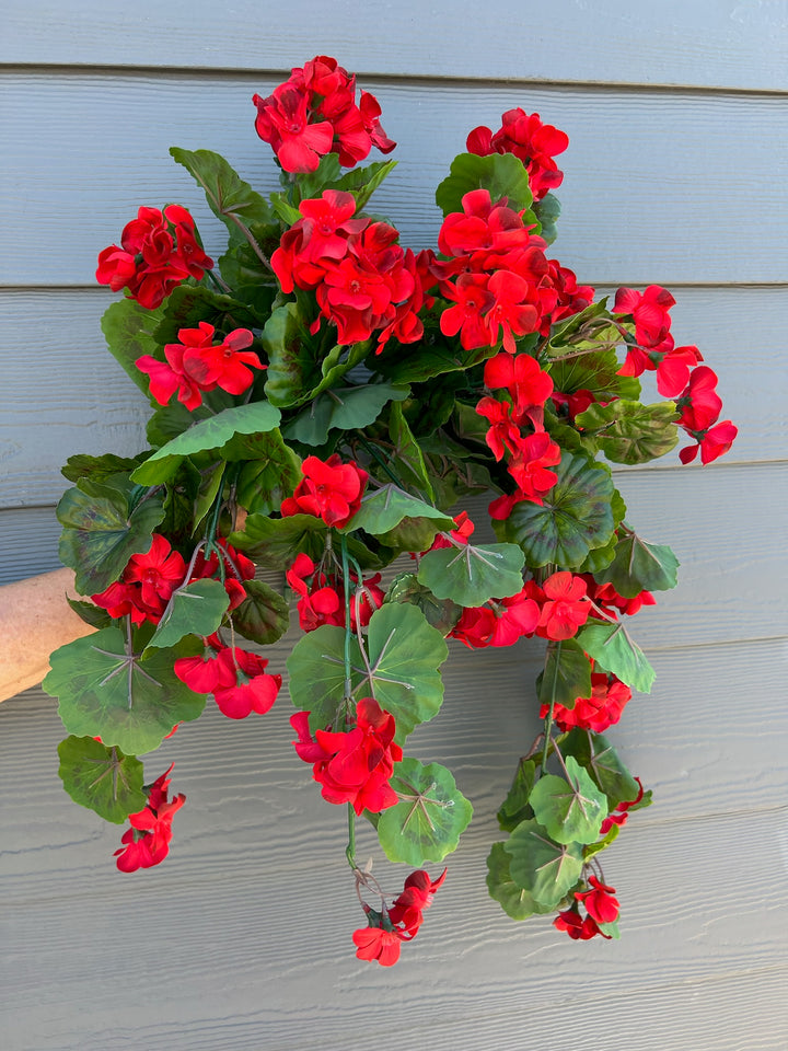Faux/Artificial Red Hanging Geranium Bush