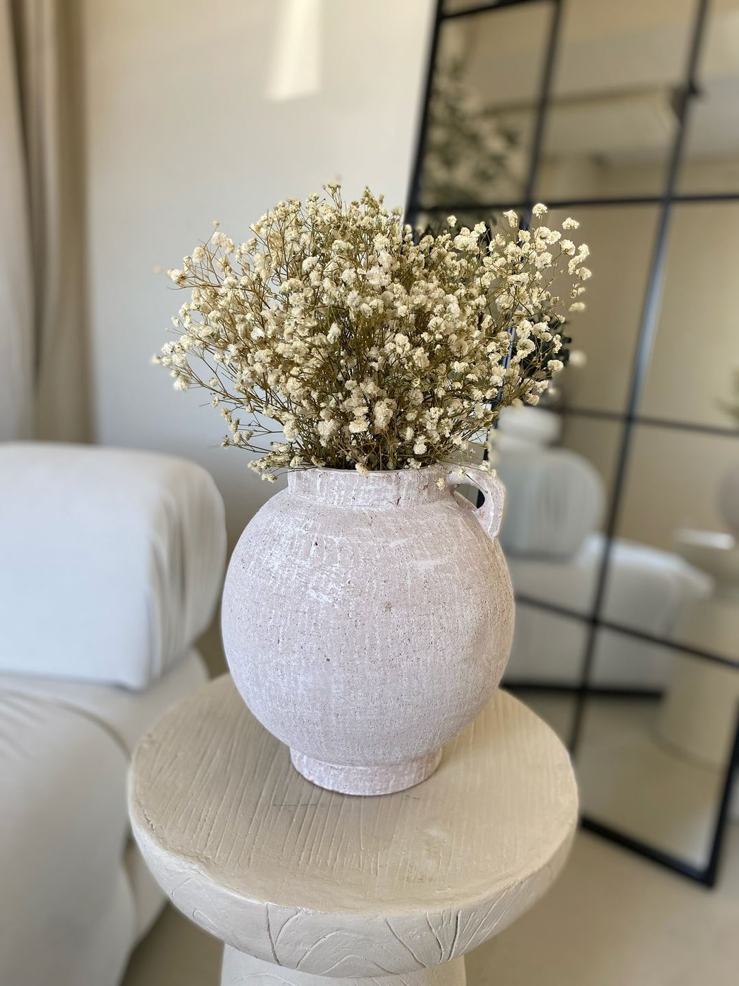 Distressed White Textured Terracotta Vase