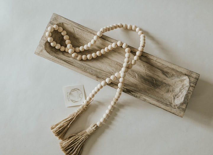 Boho natural wood beads in wood bowl for By Two Fields