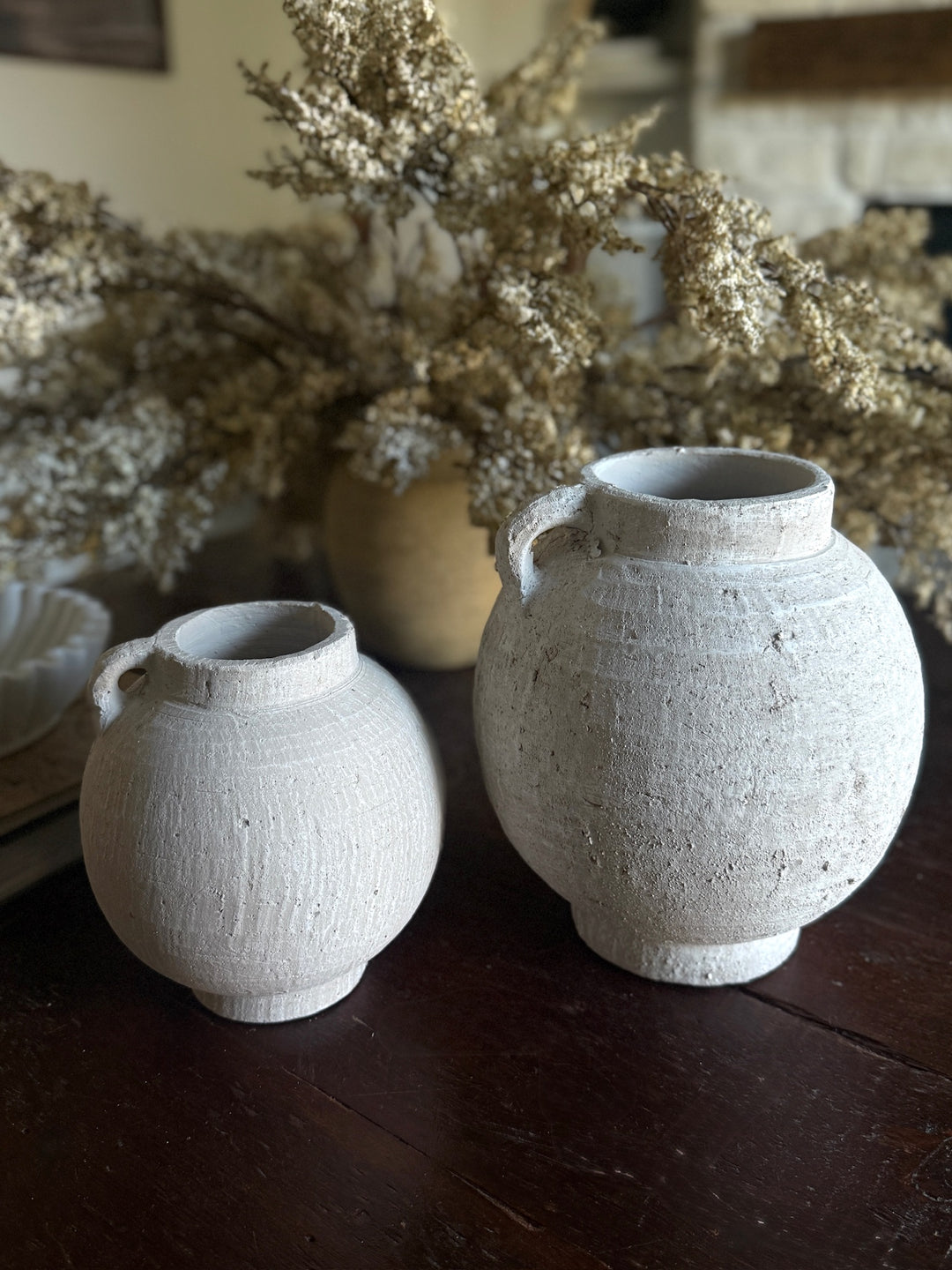Distressed White Textured Terracotta Vase