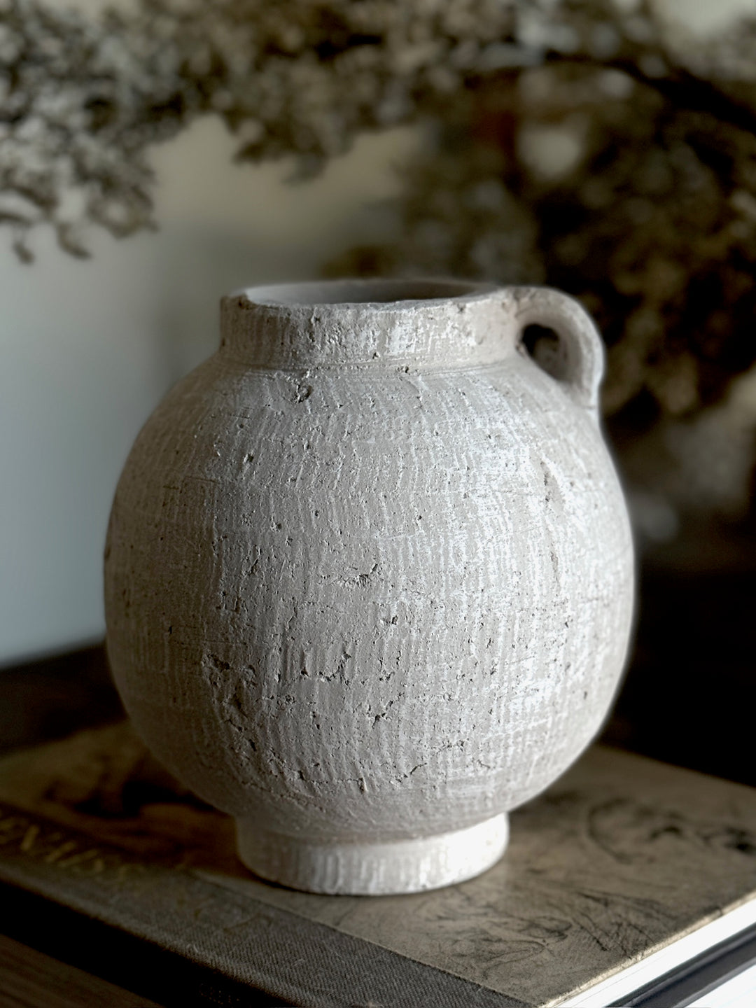 Distressed White Textured Terracotta Vase