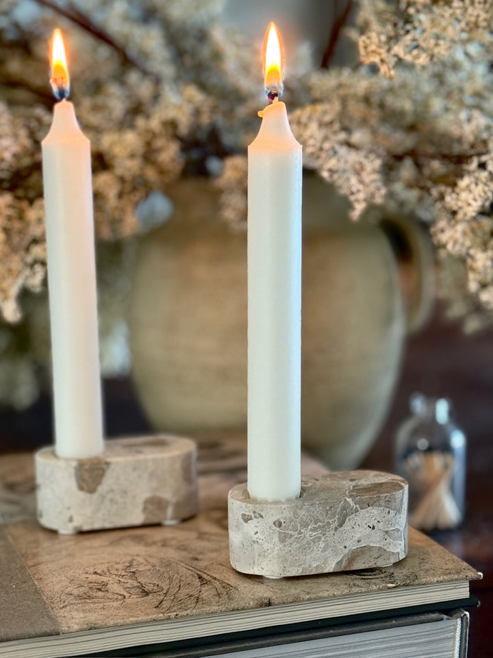 Set of Two - Travertine Stone Candle Holders