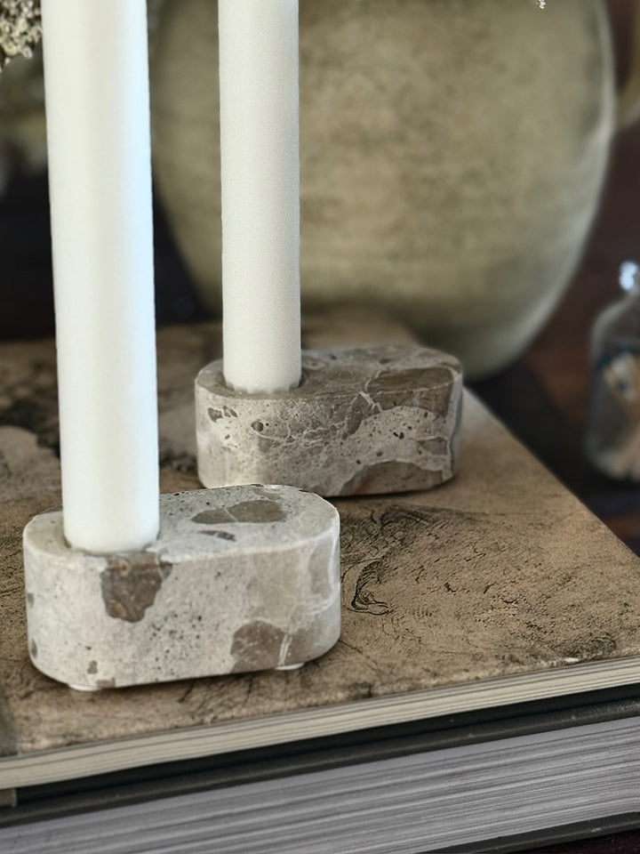 Set of Two - Travertine Stone Candle Holders