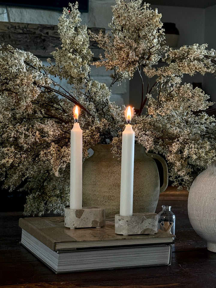 Set of Two - Travertine Stone Candle Holders