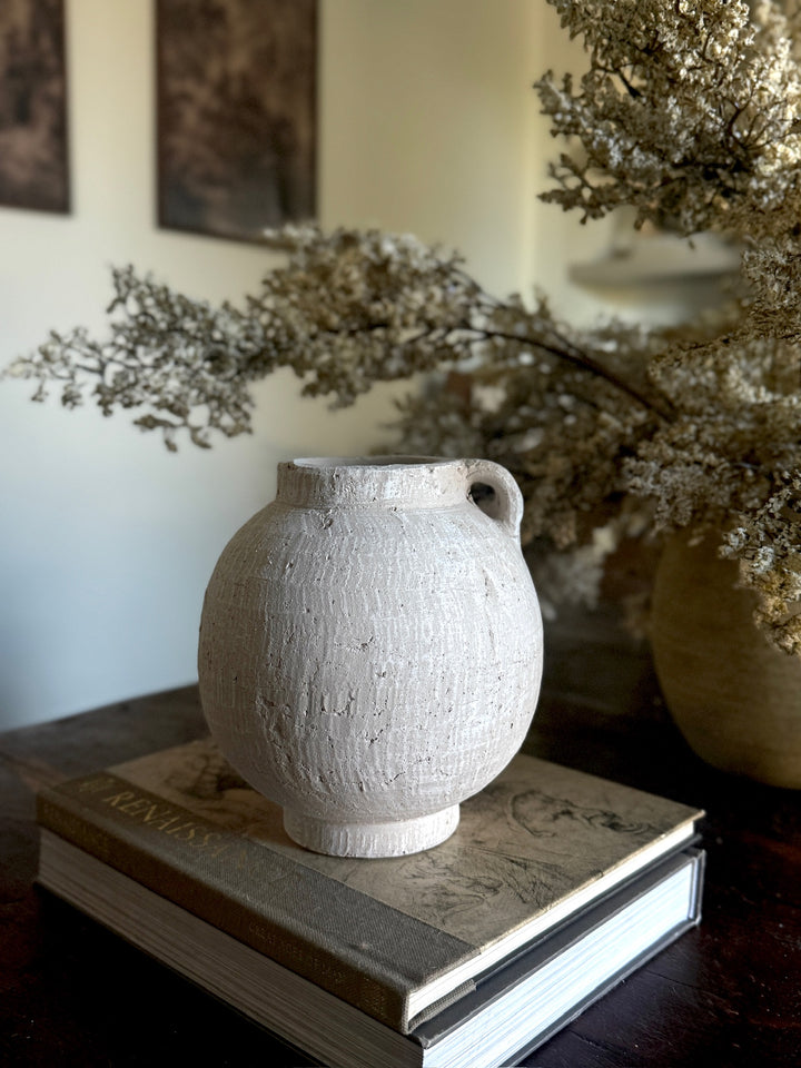 Distressed White Textured Terracotta Vase