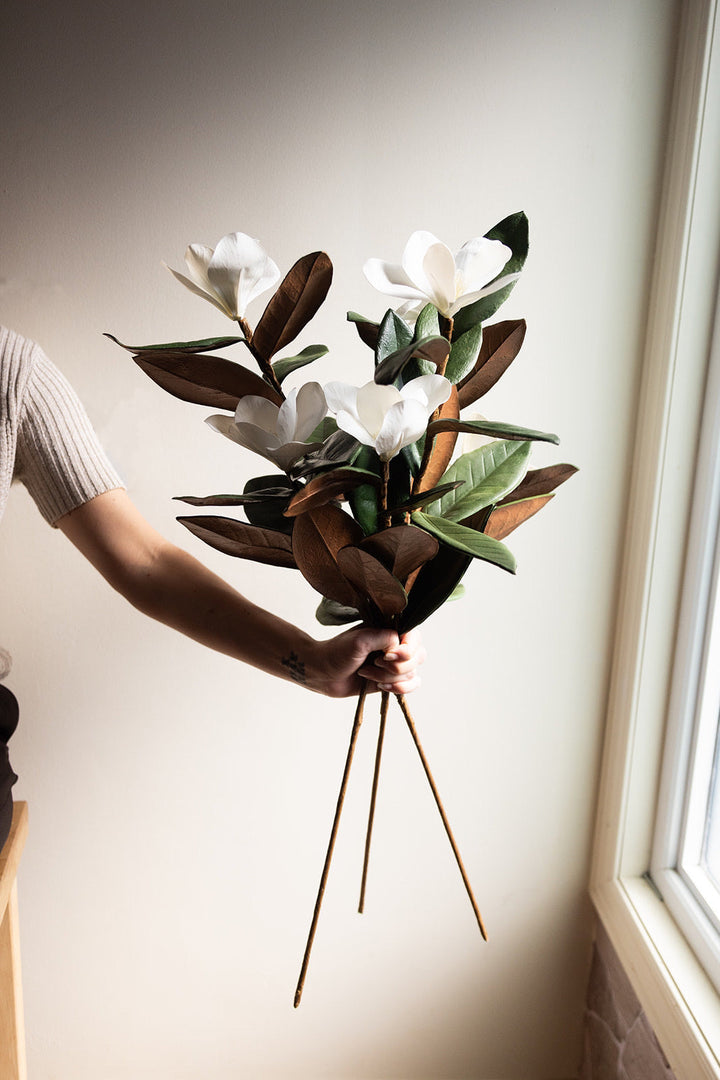 Bundle of 6 Perfectly Imperfect Faux Magnolia Stems