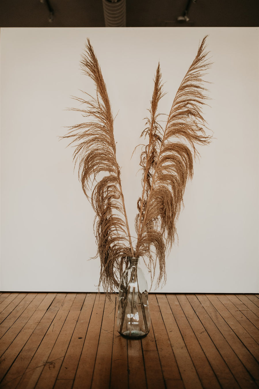 Tall brown and beige pampas grass in floor vase for By Two Fields