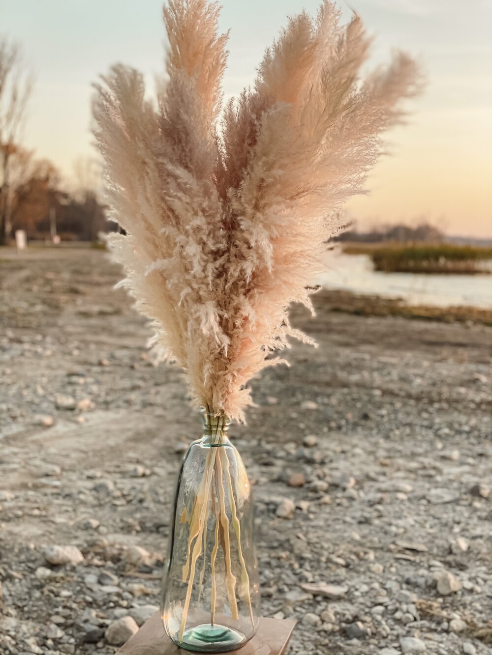 White, neutral, beige pampas grass in floor vase for By Two Fields